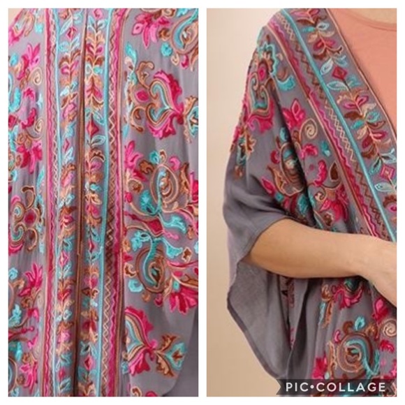 S-XXL Turquoise Dream Embroidery Tulip Kimono🌵New - Picture 8 of 8